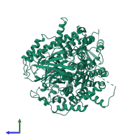 PDB entry 4anu coloured by chain, side view.