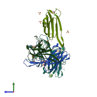 PDB entry 4aoc coloured by chain, side view.