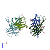 PDB entry 4aoc coloured by chain, top view.