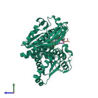 PDB entry 4aou coloured by chain, side view.