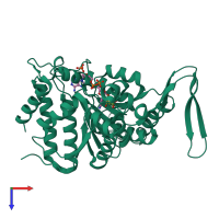 PDB entry 4aou coloured by chain, top view.