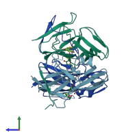PDB entry 4aoz coloured by chain, side view.