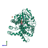 PDB entry 4ap3 coloured by chain, side view.