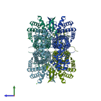 PDB entry 4apb coloured by chain, side view.