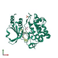 PDB entry 4app coloured by chain, front view.