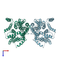 PDB entry 4aps coloured by chain, top view.