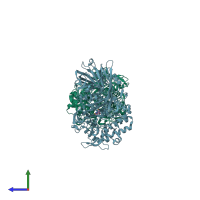 PDB entry 4aq0 coloured by chain, side view.