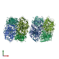 PDB entry 4aq2 coloured by chain, front view.