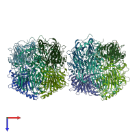 PDB entry 4aq2 coloured by chain, top view.