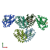 PDB entry 4aq3 coloured by chain, front view.