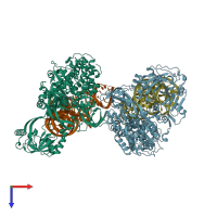 PDB entry 4aq7 coloured by chain, top view.