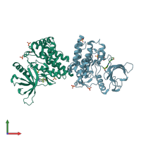 PDB entry 4aqc coloured by chain, front view.