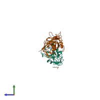 PDB entry 4aqe coloured by chain, side view.