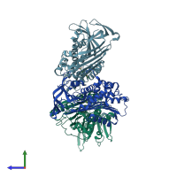 PDB entry 4aqh coloured by chain, side view.