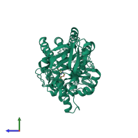 PDB entry 4aql coloured by chain, side view.