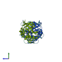 PDB entry 4aqp coloured by chain, side view.