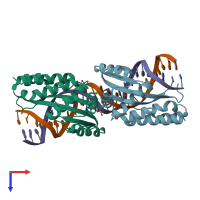 PDB entry 4aqu coloured by chain, top view.