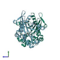 PDB entry 4art coloured by chain, side view.