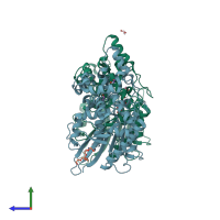 PDB entry 4arv coloured by chain, side view.