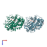 PDB entry 4arv coloured by chain, top view.