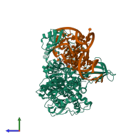 PDB entry 4as1 coloured by chain, side view.