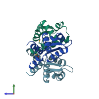PDB entry 4asn coloured by chain, side view.