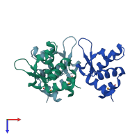 PDB entry 4asn coloured by chain, top view.