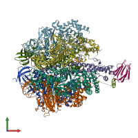 PDB entry 4asu coloured by chain, front view.