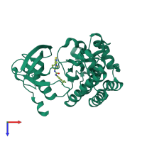 PDB entry 4at4 coloured by chain, top view.