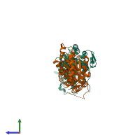 PDB entry 4at9 coloured by chain, side view.