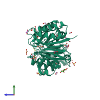 PDB entry 4atn coloured by chain, side view.