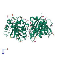 PDB entry 4atn coloured by chain, top view.