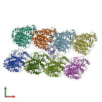 PDB entry 4atu coloured by chain, front view.