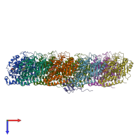 PDB entry 4atu coloured by chain, top view.