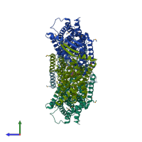 PDB entry 4atv coloured by chain, side view.