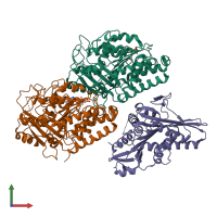 PDB entry 4atx coloured by chain, front view.