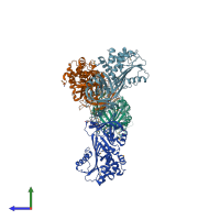 PDB entry 4au3 coloured by chain, side view.