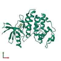 Monomeric assembly 1 of PDB entry 4aua coloured by chemically distinct molecules, front view.