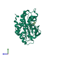 PDB entry 4aua coloured by chain, side view.