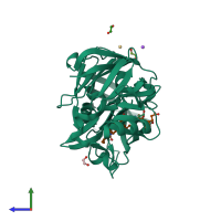 PDB entry 4auc coloured by chain, side view.