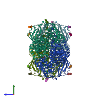 PDB entry 4aue coloured by chain, side view.