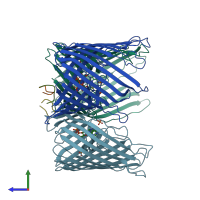 PDB entry 4aui coloured by chain, side view.