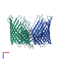 PDB entry 4aui coloured by chain, top view.