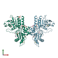 PDB entry 4auk coloured by chain, front view.