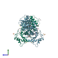 PDB entry 4auk coloured by chain, side view.