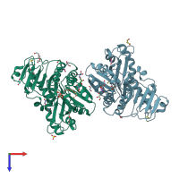 PDB entry 4auk coloured by chain, top view.