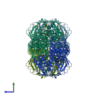 PDB entry 4aul coloured by chain, side view.