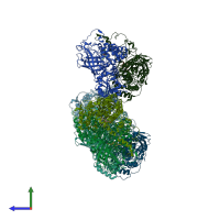 PDB entry 4aun coloured by chain, side view.