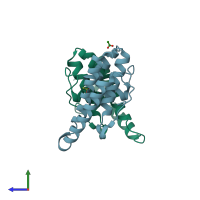 PDB entry 4aup coloured by chain, side view.