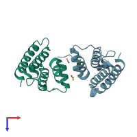 PDB entry 4aup coloured by chain, top view.
